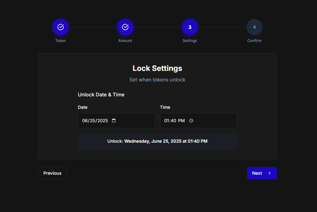 Lock Settings interface showing date and time pickers for unlock schedule